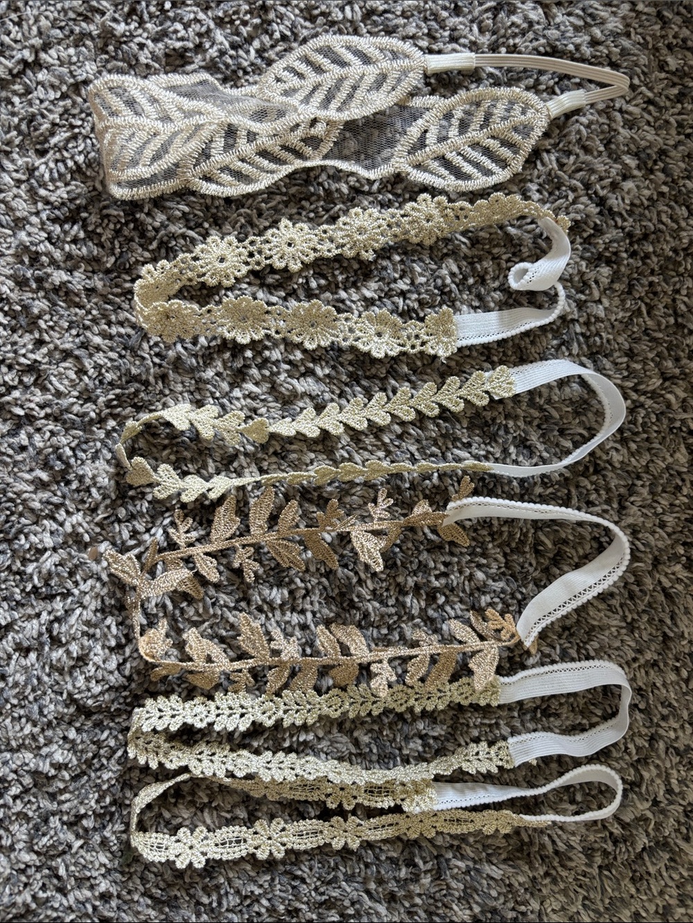 Gold Lace Floral & Leaf Headband Set - Metallic Trim